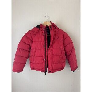 Nautica Boys Red Puffer Jacket Size Large (6) Hooded Winter Coat